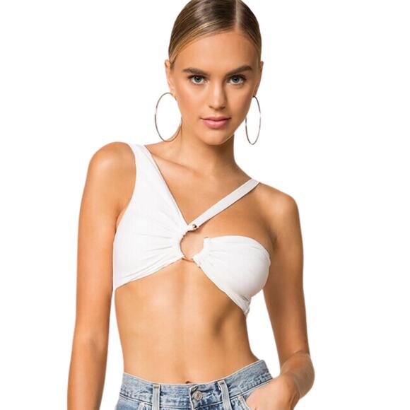 Superdown Katie One Shoulder Crop Top in White NWT Size Small - Picture 1 of 3